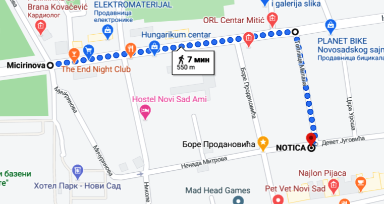 Skola gitare - notica Novi Sad Putanja od Hotela Park